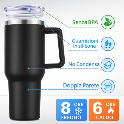 ThermoLuxe™ – Tazza Termica Premium 1200ml | Caldo & Freddo 12h Senza Perdite