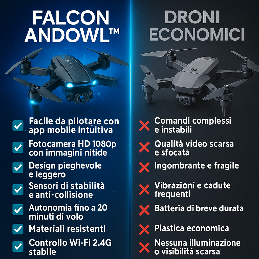 Falcon Andowl™ – Il Drone Facile Che Ti Fa Volare Come un Pro